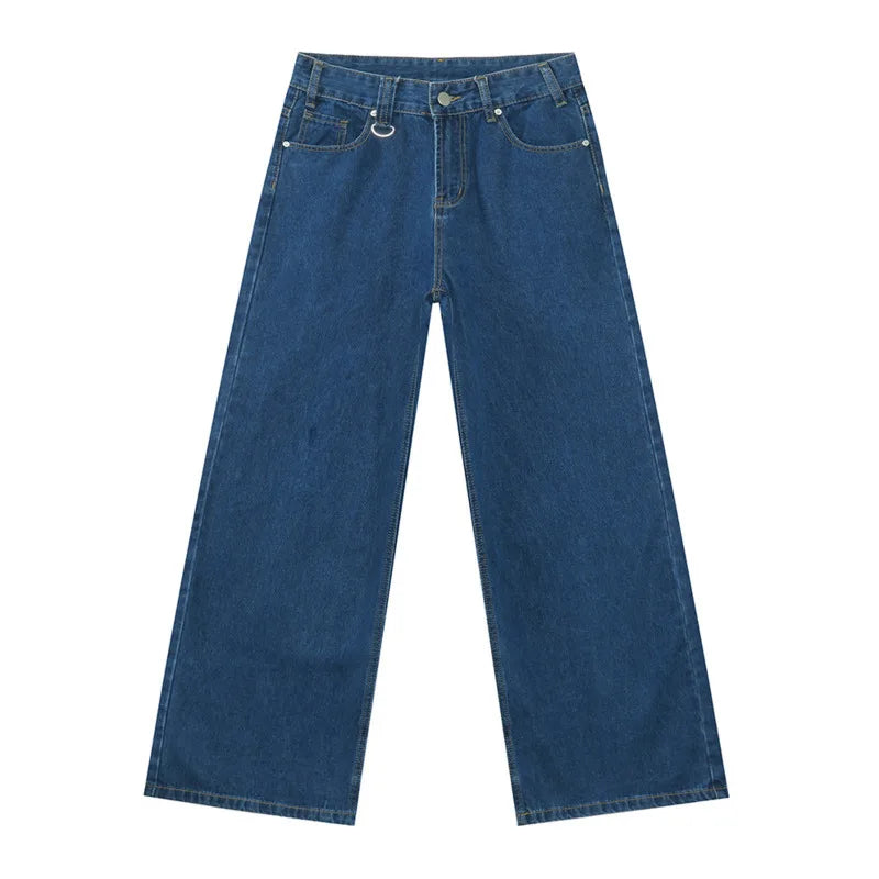 Gradient Washed Denim Pants with Metal Ring Design