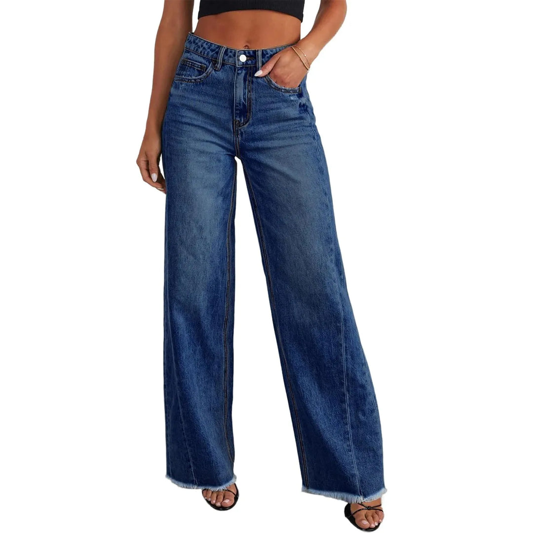 High-Waisted Raw-Edge Wide-Leg Sexy Jeans