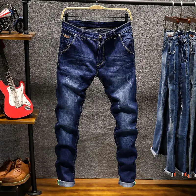 American Style Slim-Fit Ripped Cotton Straight Jeans