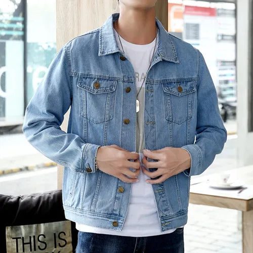Pure Color Single-Breasted Denim Jacket