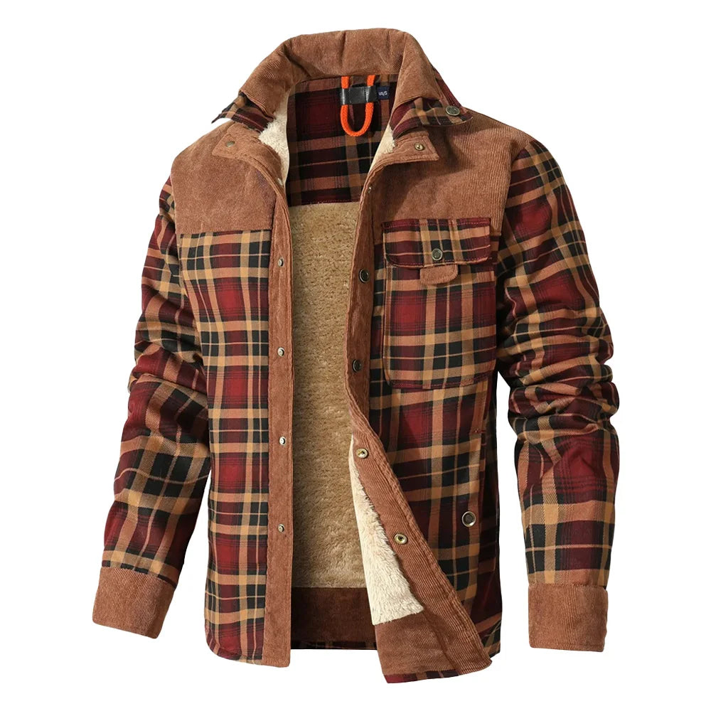 Plaid Sherpa-Lined Flannel Bomber Coat