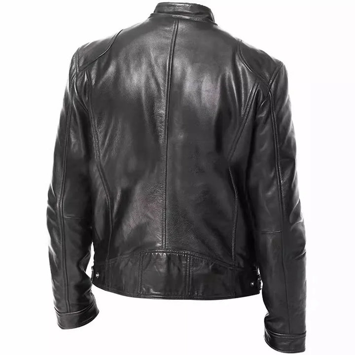 Trendy Stand Collar PU Leather Coat