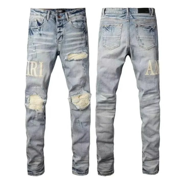 Retro Punk Style Slim Fit Elastic Printed Jeans