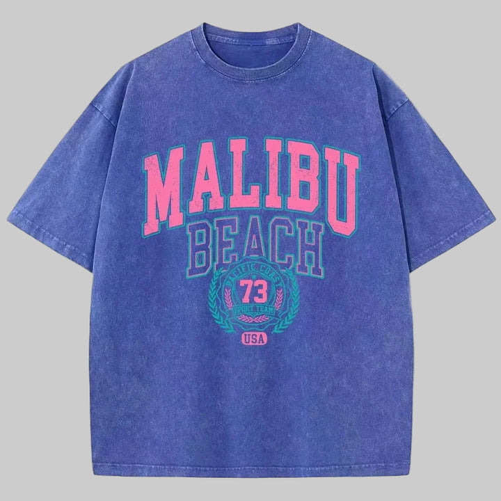 Malibu Beach Crewneck Print Oversized Cotton T-Shirt