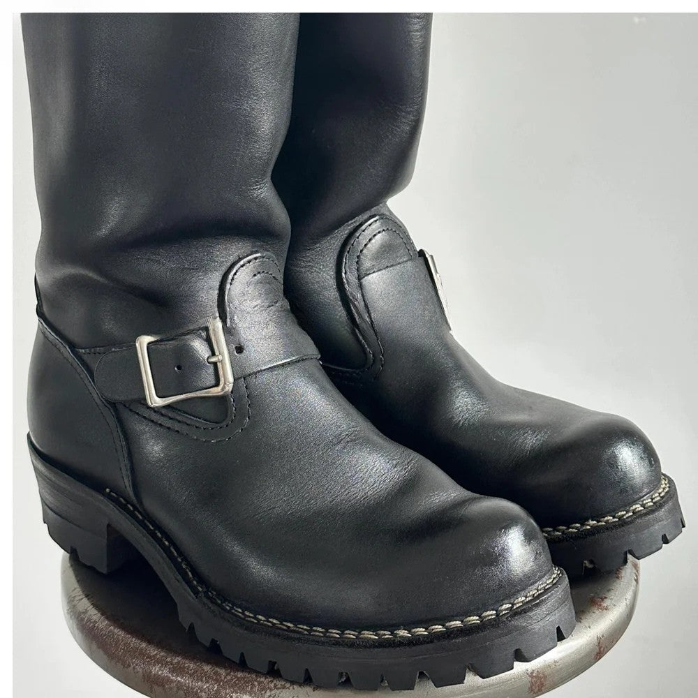 Genuine leather low-heel Chelsea motorcycle boots with buckle