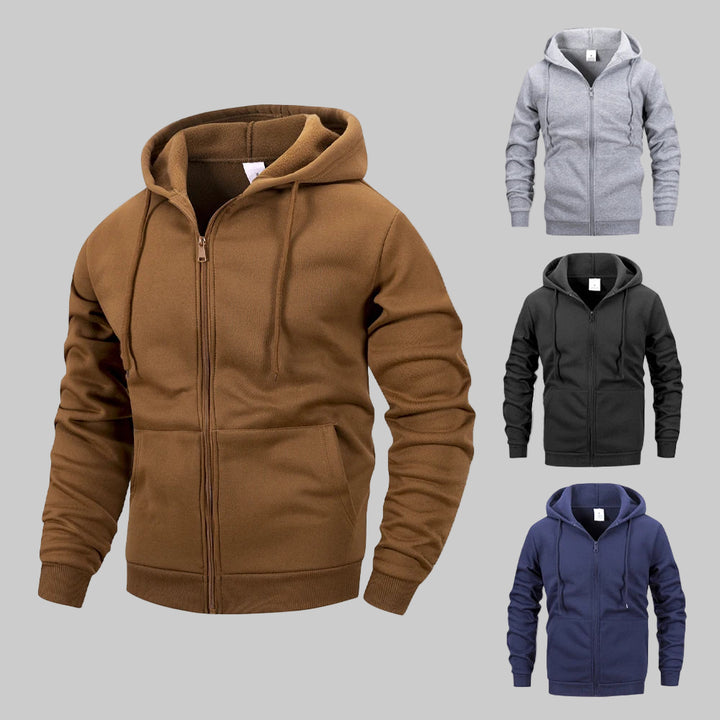 Casual Zip Hooded Solid Color Sweatshirt