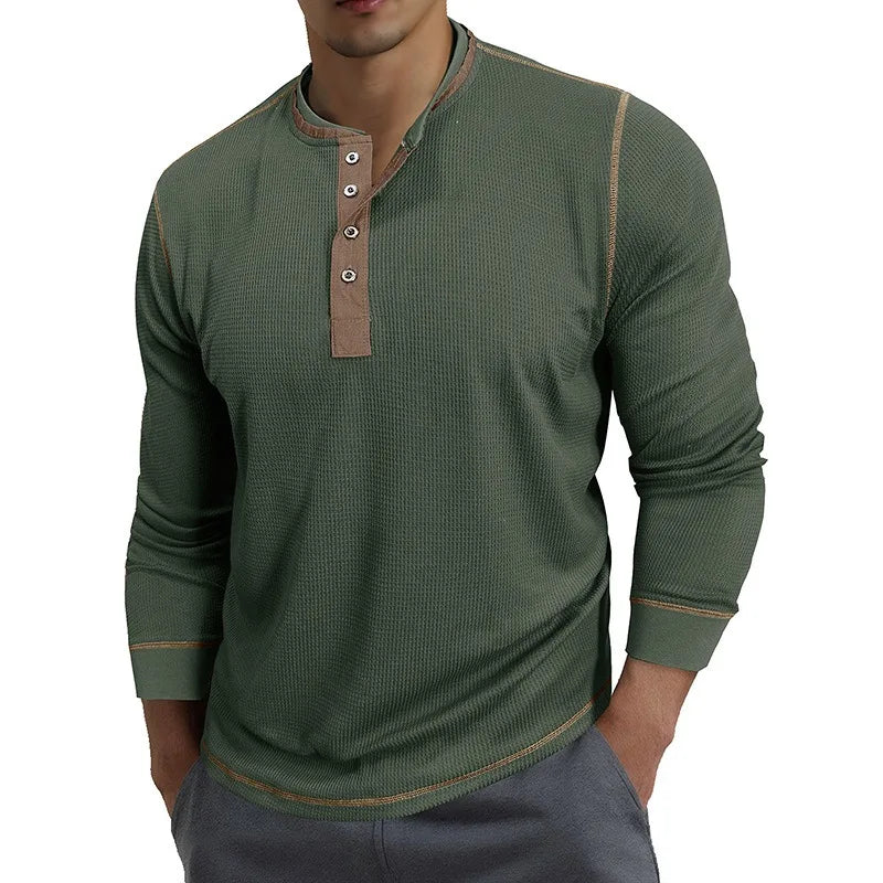 Long Sleeve Four-Button Henry Collar T-Shirt