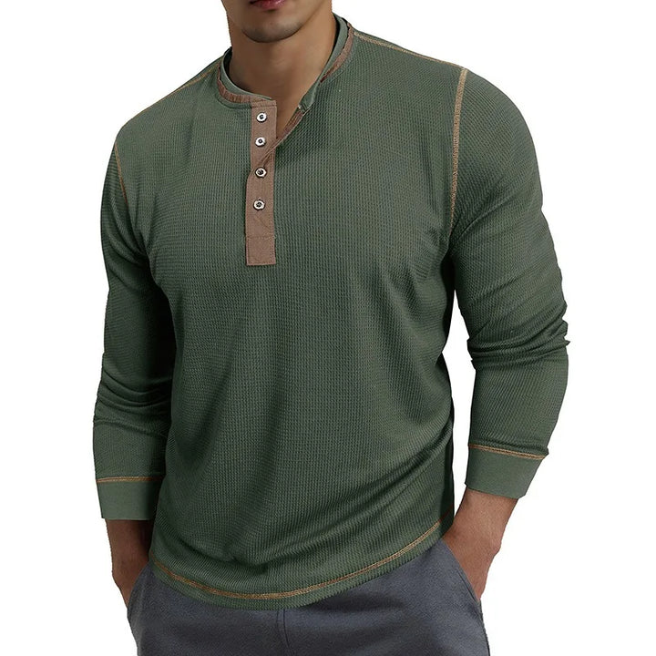 Long Sleeve Four-Button Henry Collar T-Shirt