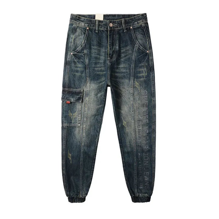 Retro Blue Printed Americana Cargo Pants