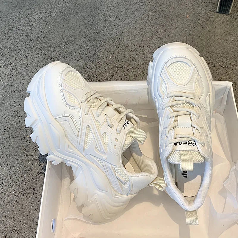 Mesh Leather Platform Casual Chunky Sneakers