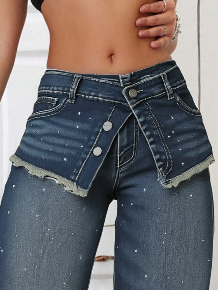 Chic Wide-Leg Jeans with Rhinestone Accents