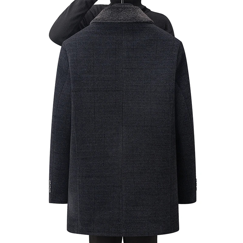 Premium Woolen detachable fur collar Trench Coat