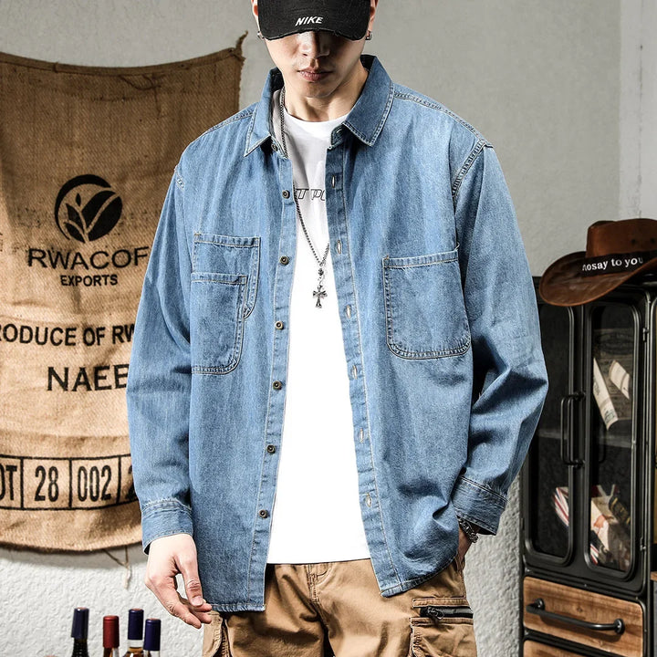 Vintage American Style Long Sleeve Denim Work Shirt