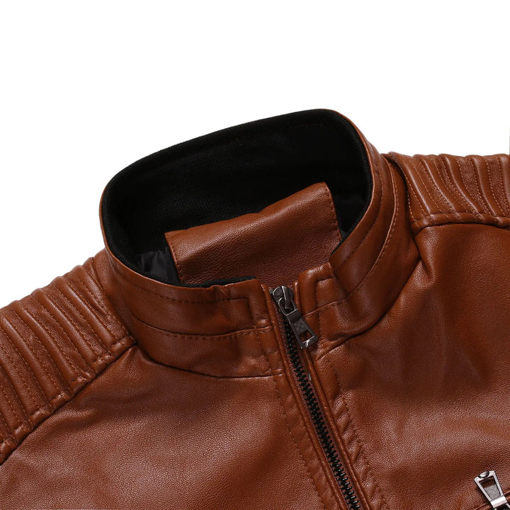 Classic Solid Color Leather Jacket