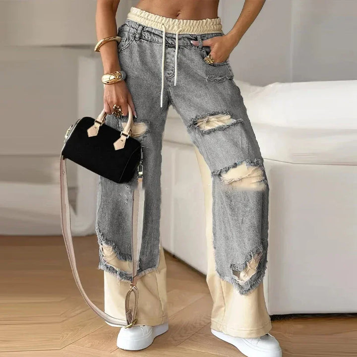 Ripped Patchwork Denim Pants