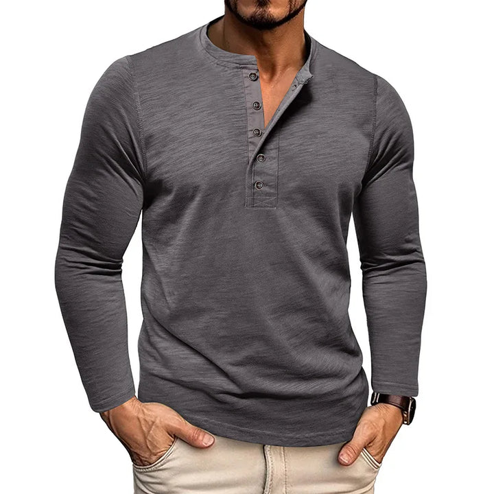 Casual Cotton Long Sleeve Henry Neck Top