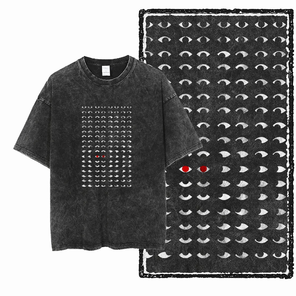 Cat Print Acid Washed Cotton Graphic T-Shirt