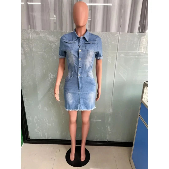 Y2K Mini Slim Fit Short Sleeves Denim Dress