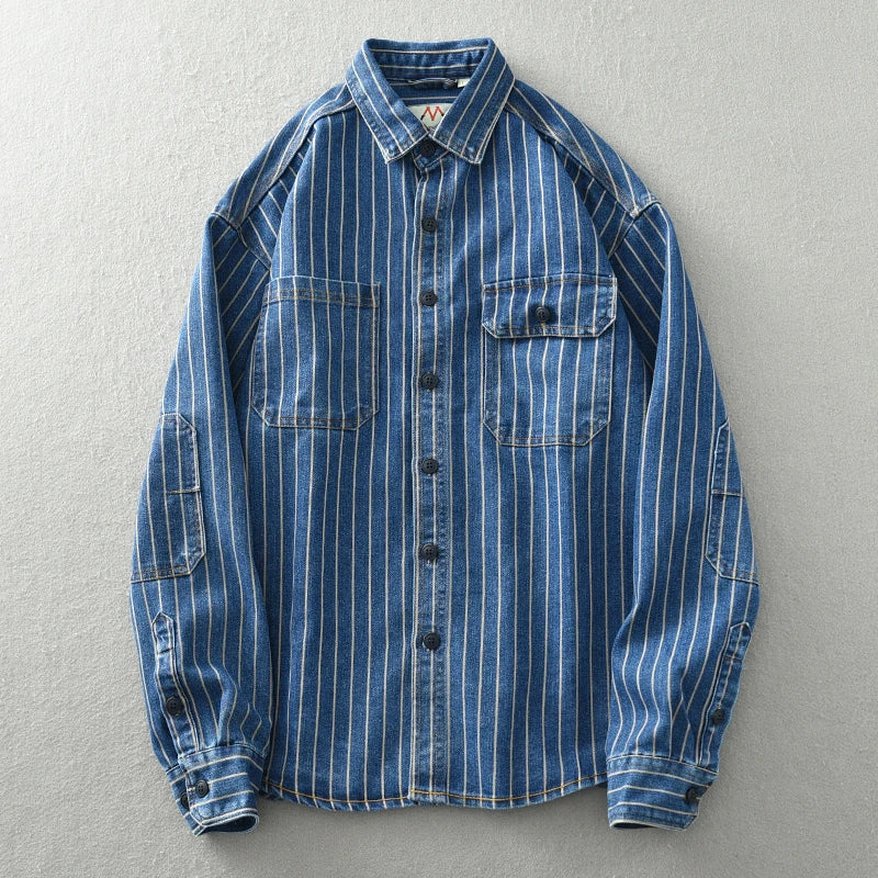 Loose-Fit Washed Striped Denim Shirt