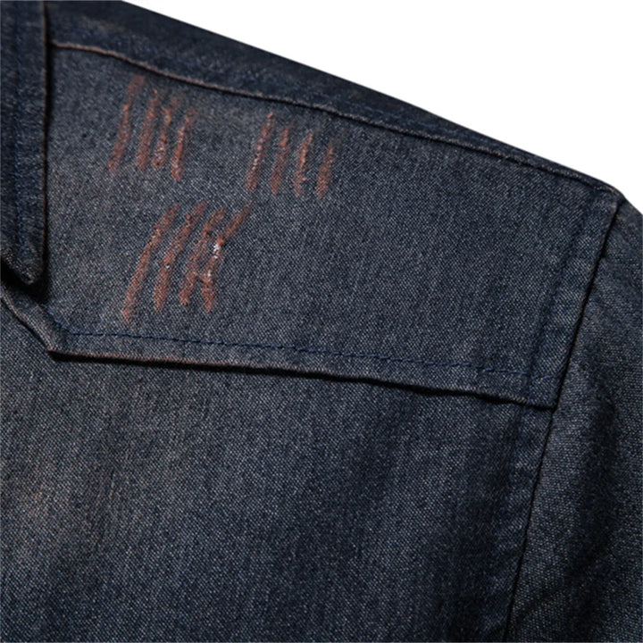Elastic Slim Fit Long Sleeve Cotton Denim Shirt