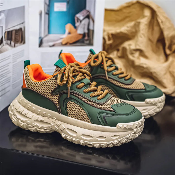 Designer Leather Fabric Chunky Sneakers