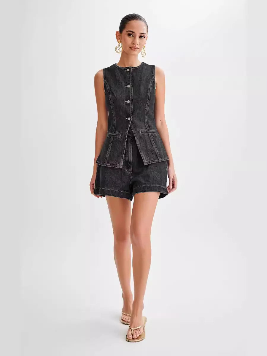 Elegant Denim Two-Piece Set