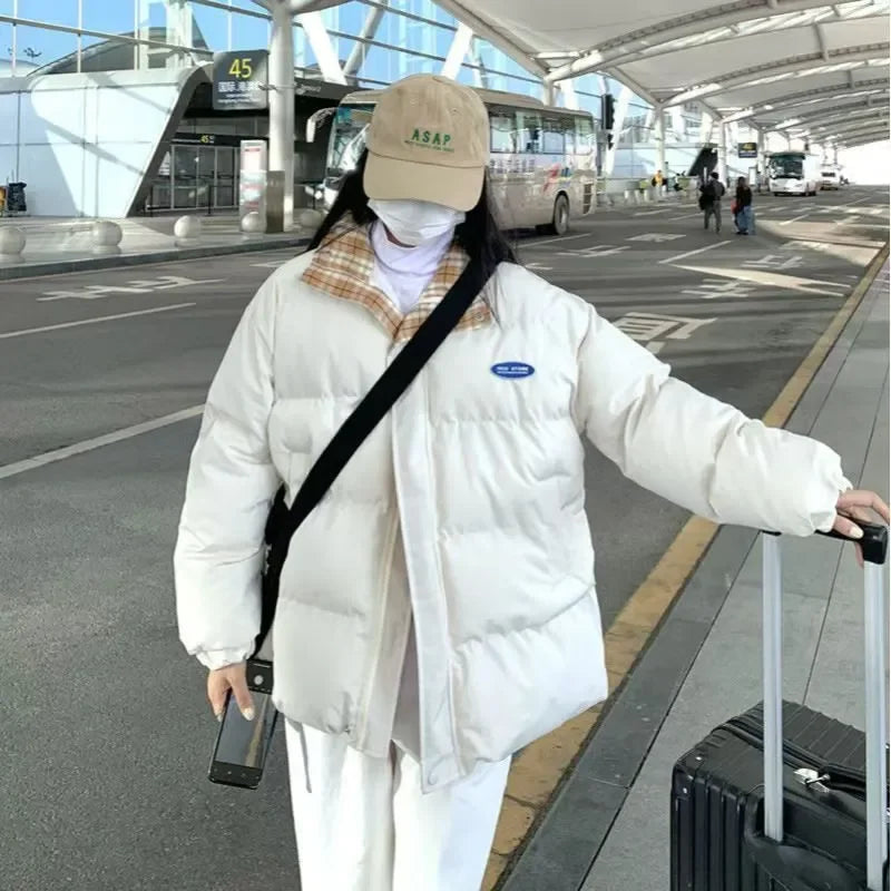 Unisex Plaid Splicing Cotton Jacket