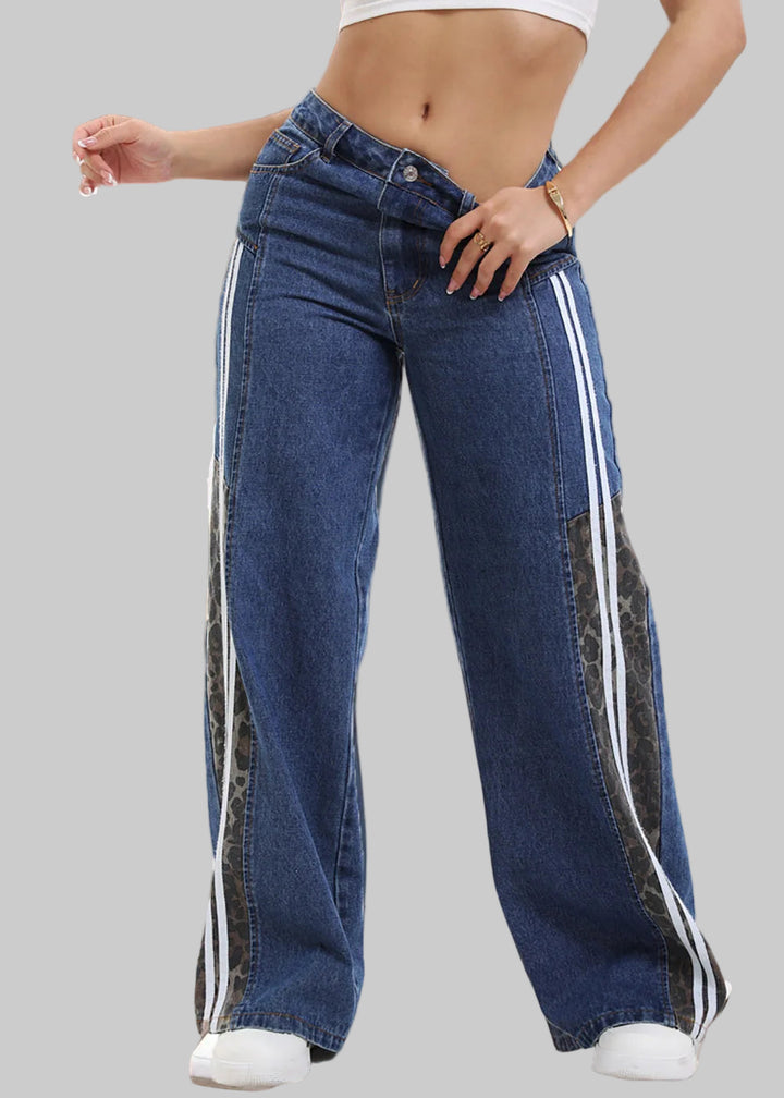 Trendy High-Waisted Wide Leg Denim Jeans
