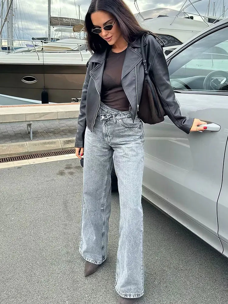 Vintage High-Waisted Wide Leg Straight Jeans