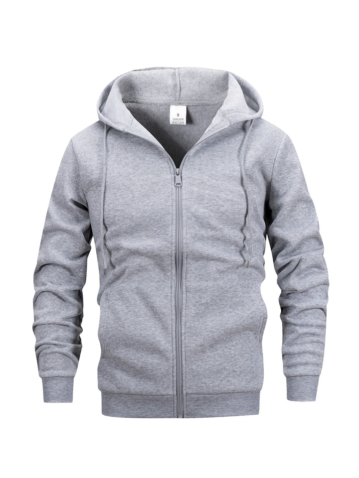 Casual Zip Hooded Solid Color Sweatshirt