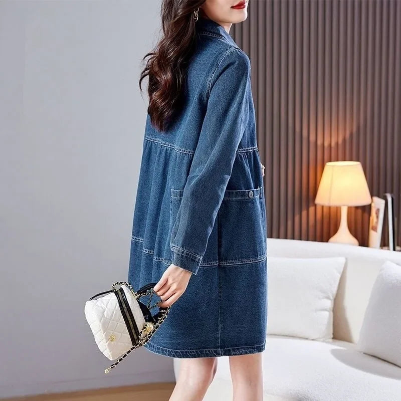 Loose and Casual Mid-Length Denim Coat