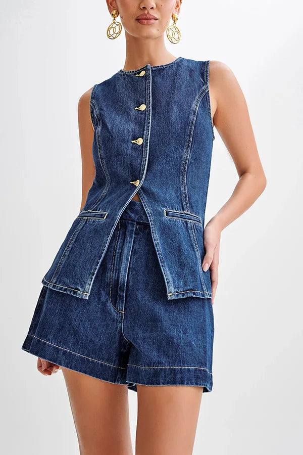 Elegant Denim Two-Piece Set
