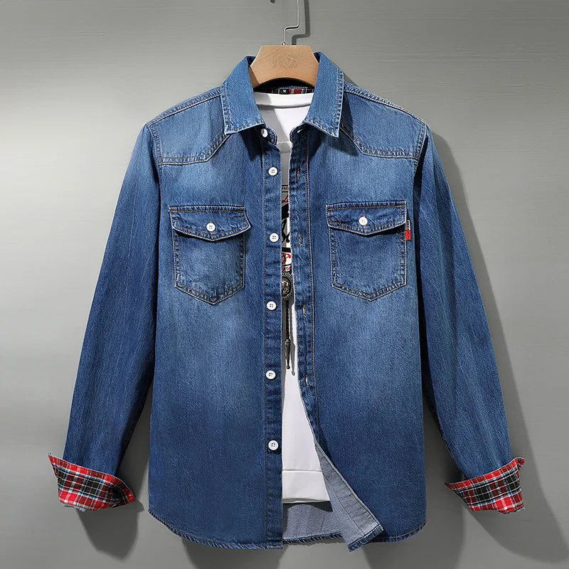 Slim Fit Cotton Long Sleeve Cowboy Denim Shirt