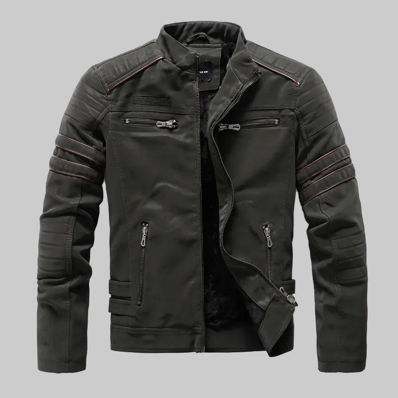 Winter PU Leather Fleece Lined Multi-Pocket Jacket