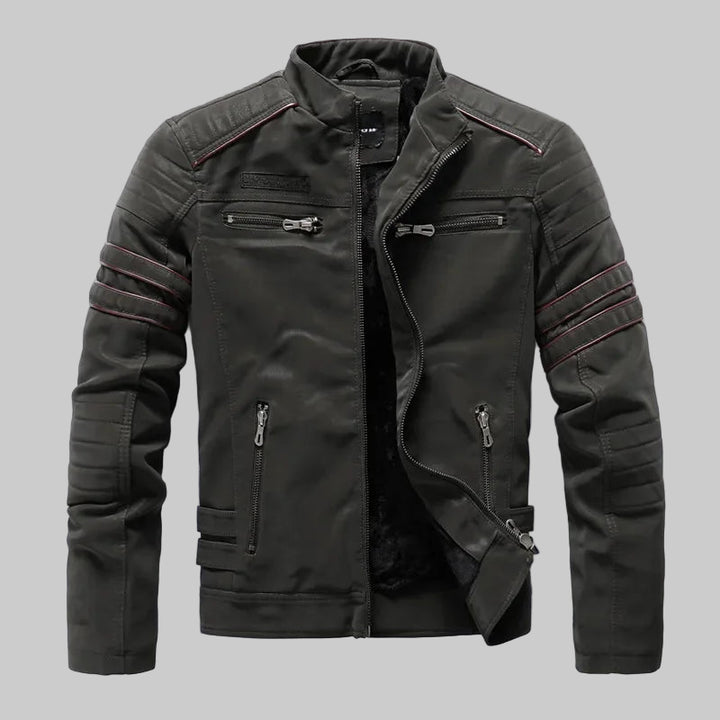 Winter PU Leather Fleece Lined Multi-Pocket Jacket
