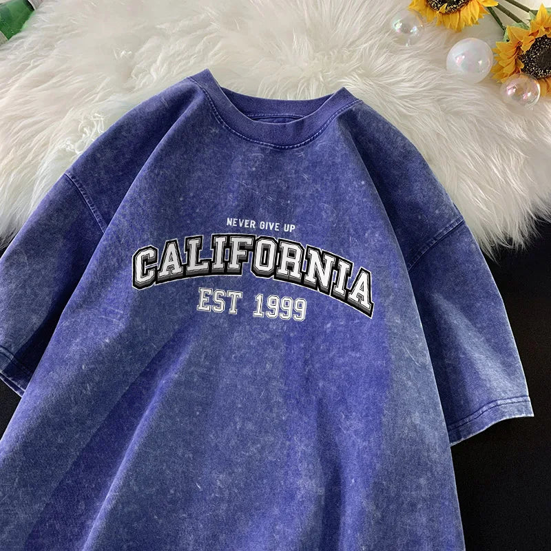 California Style 'Never Give Up' Retro Washed Cotton T-Shirt