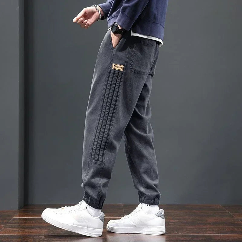 Oversized Grey Cargo Pants with Stripes