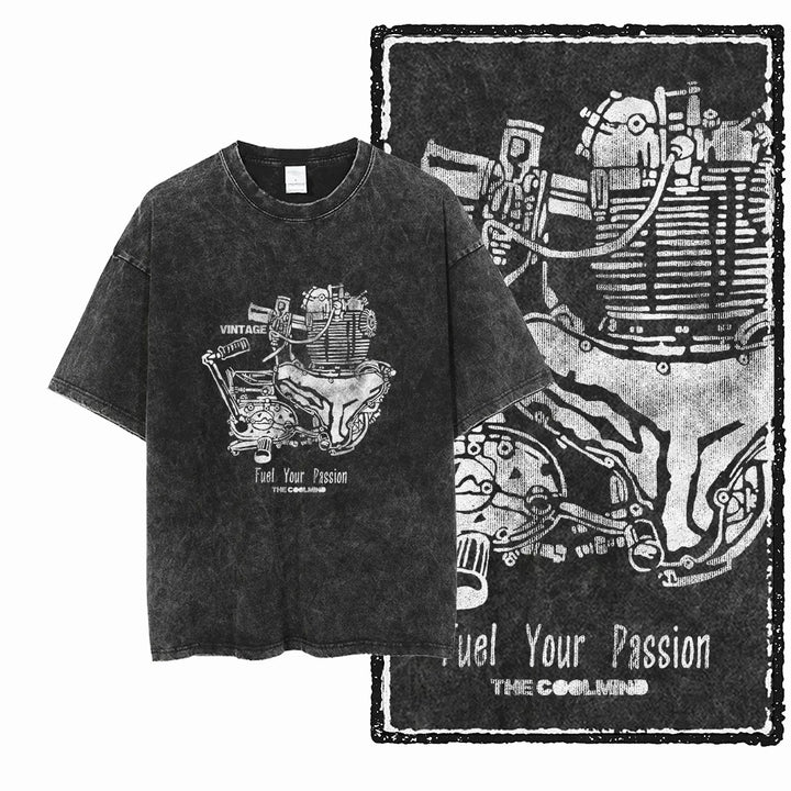 MOTOR CYCLE THEME Printed Cotton Acid Washed Graphic Unisex T Shirt