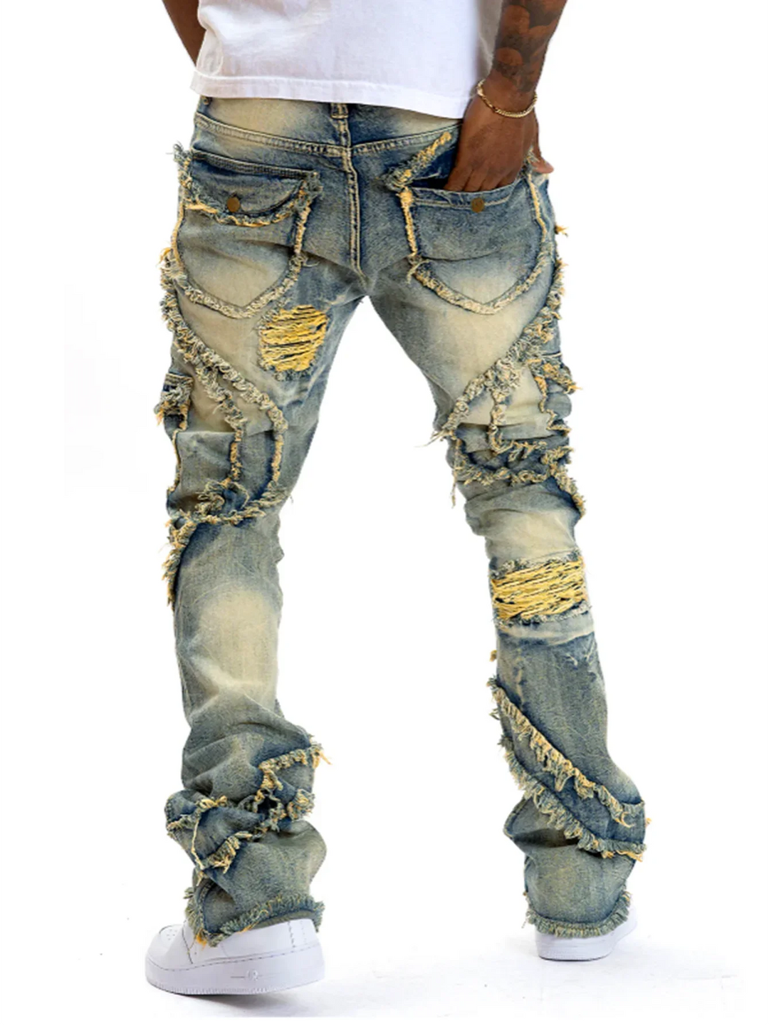 Distressed Slim Fit Ripped Stacked Jeans