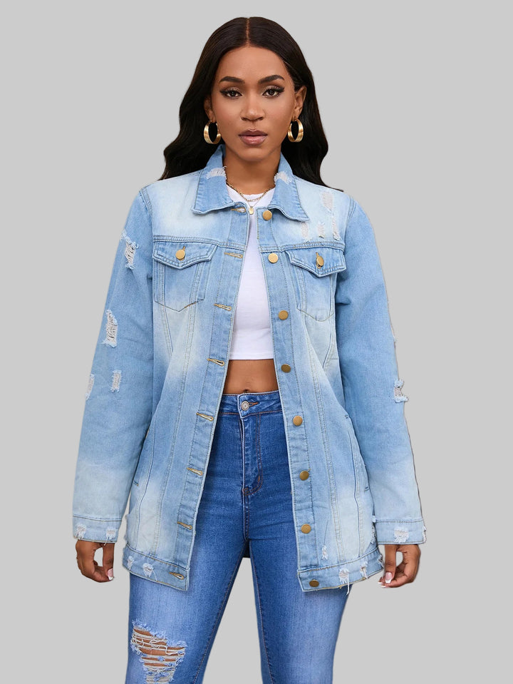 Trendy Mid-Length Denim Jacket