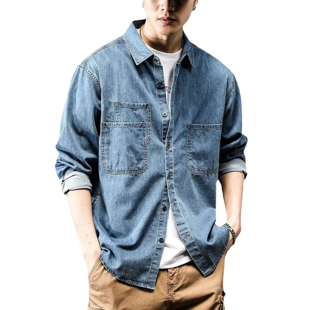 Vintage American Style Long Sleeve Denim Work Shirt