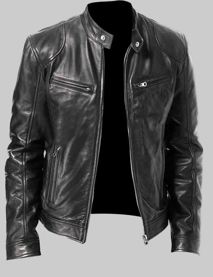 Trendy Stand Collar PU Leather Coat