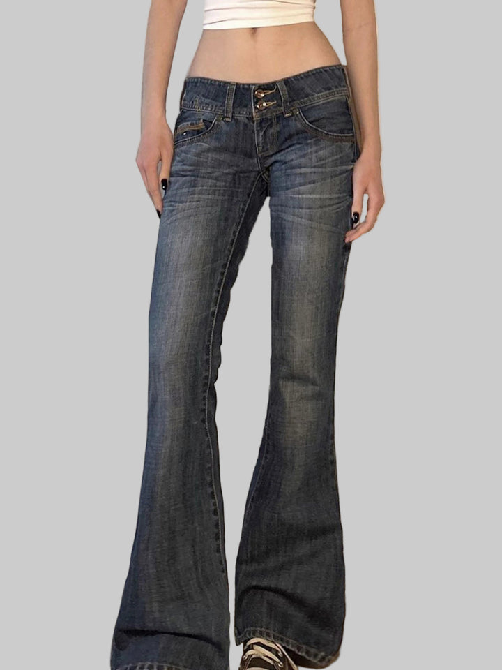 Vintage Y2K Flared Jeans - Retro Button-Up Low Rise