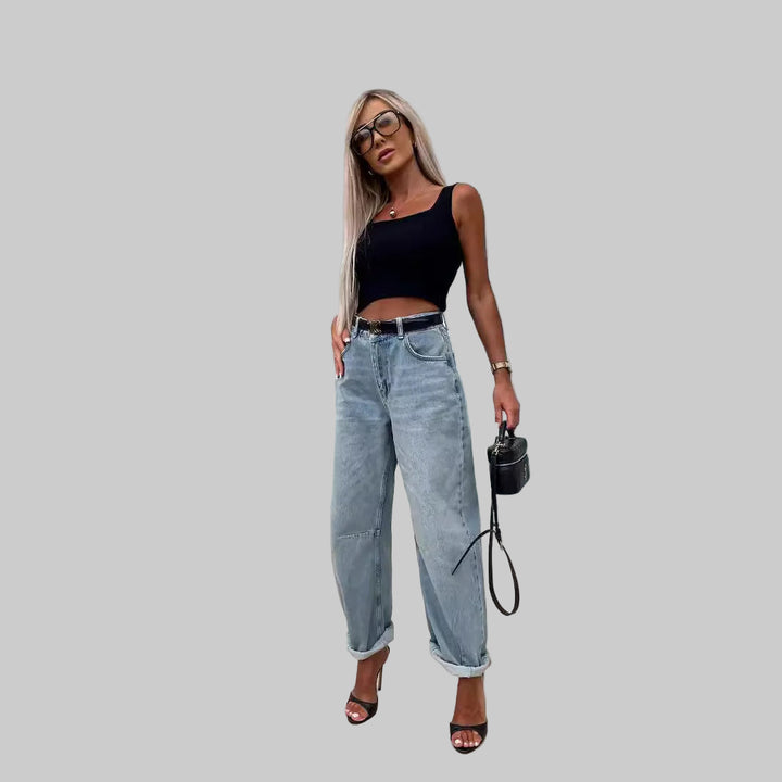 High-Waisted Hipster Ankle-Length Denim Jeans