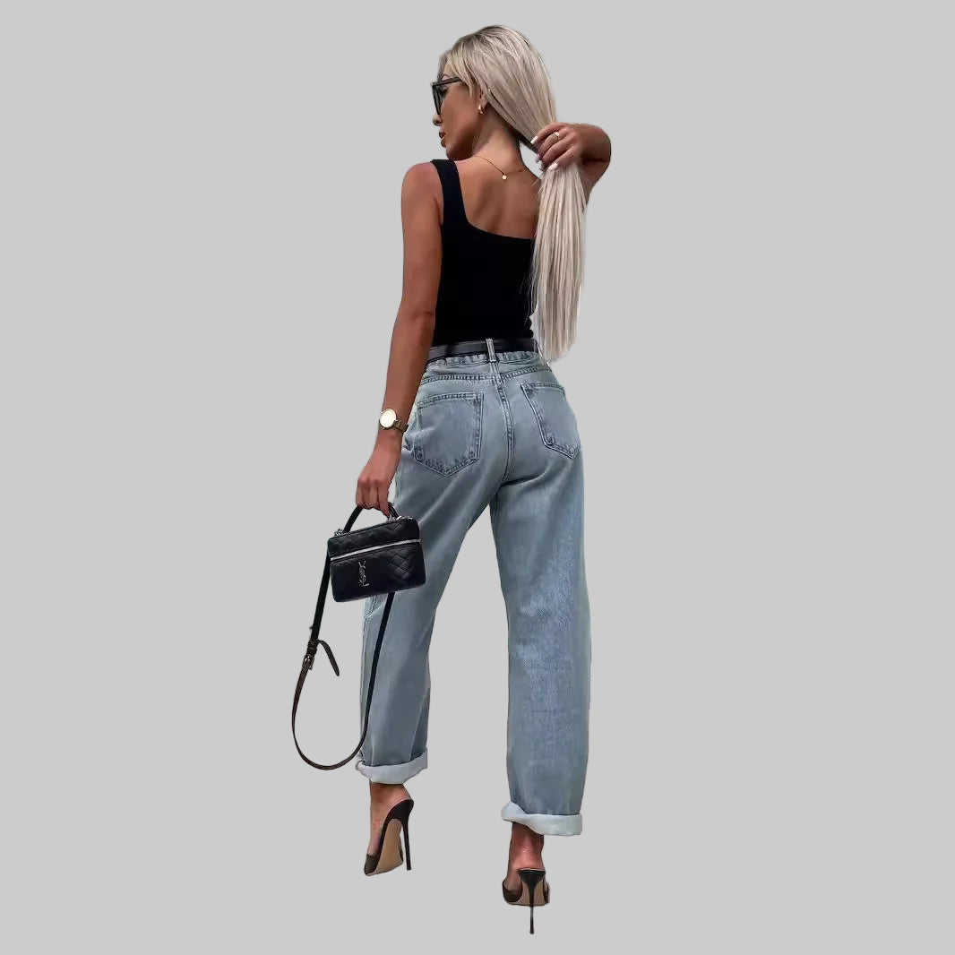 High-Waisted Hipster Ankle-Length Denim Jeans