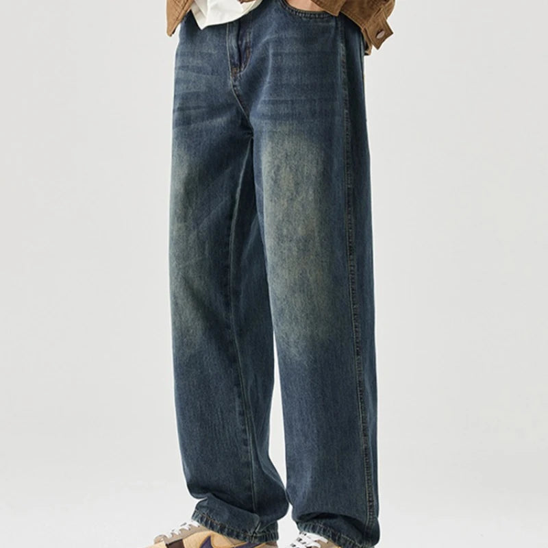 Retro Wide-Leg Nine-Point Loose Straight Jeans