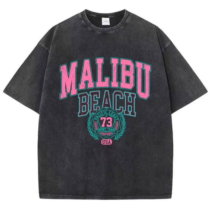 Malibu Beach Crewneck Print Oversized Cotton T-Shirt