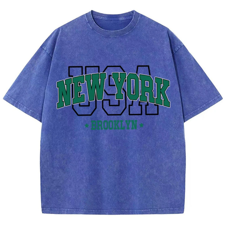 Cotton Washed O-Neck Brooklyn Print Tees