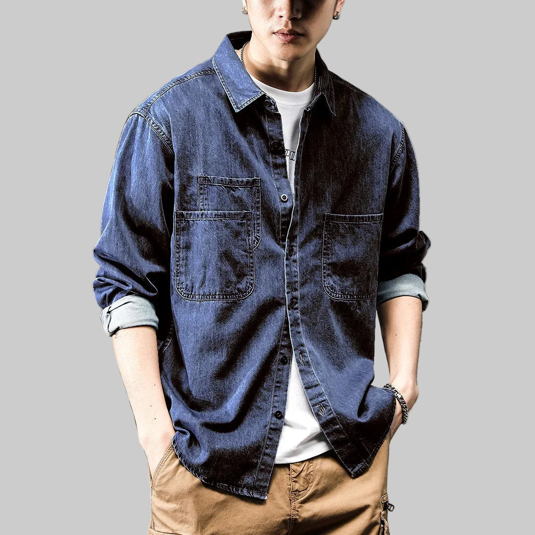 Vintage American Style Long Sleeve Denim Work Shirt