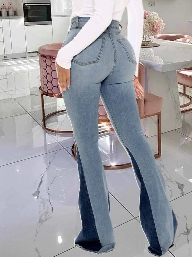Distressed Patchwork Ripped High Waist Stretch Jeans
